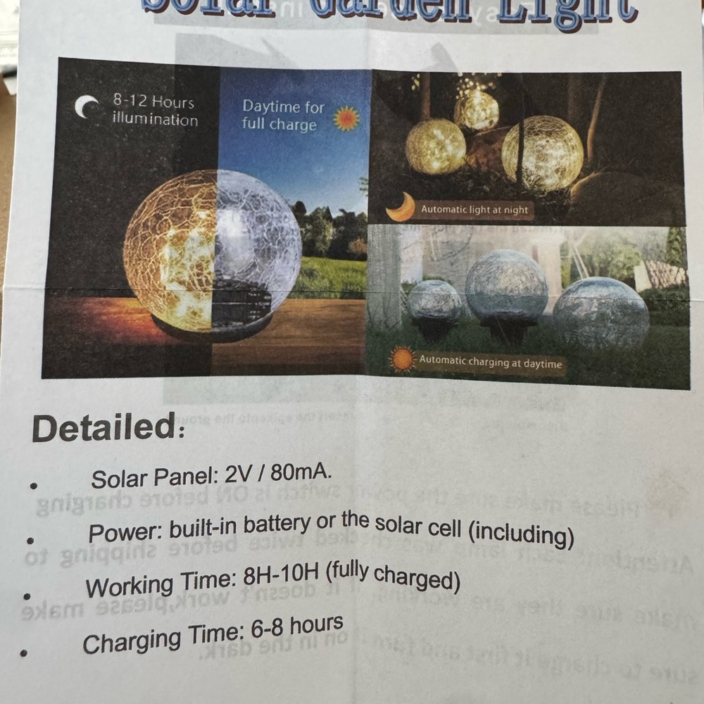 Source Unknown Solar Garden Light - White and Gold Crackle Globe NIB